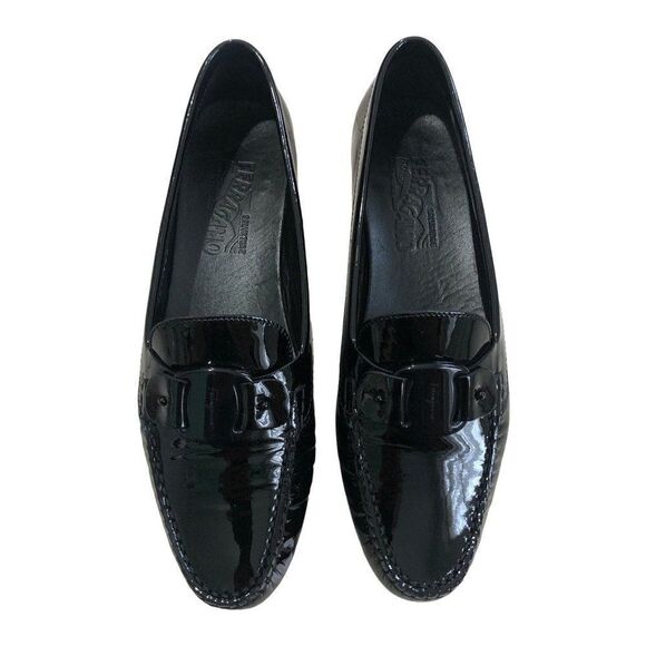 Vintage Salvatore Ferragamo Black Patent Driving Moccasins Loafers Shoes Size 8 - Picture 2 of 6